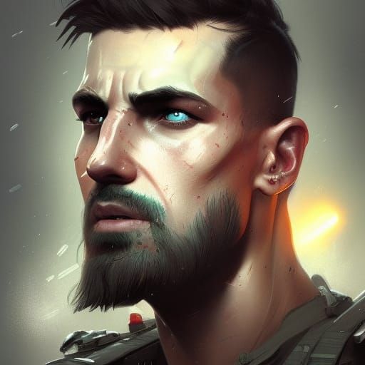 Depressed Soldier Portrait in Hyperdetailed Digital Art Styl...