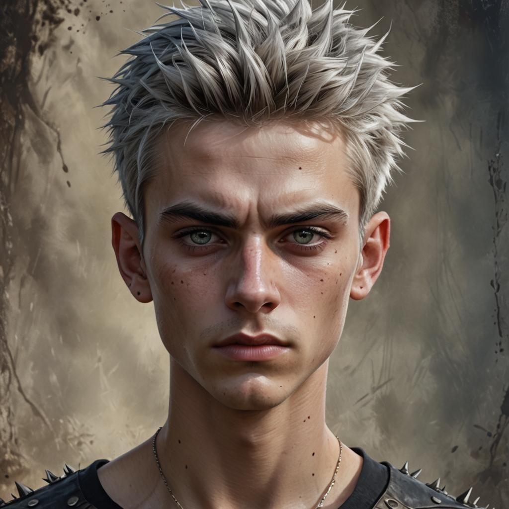 Hyperrealistic Portrait of Metallic-Haired Teen in Detailed ...