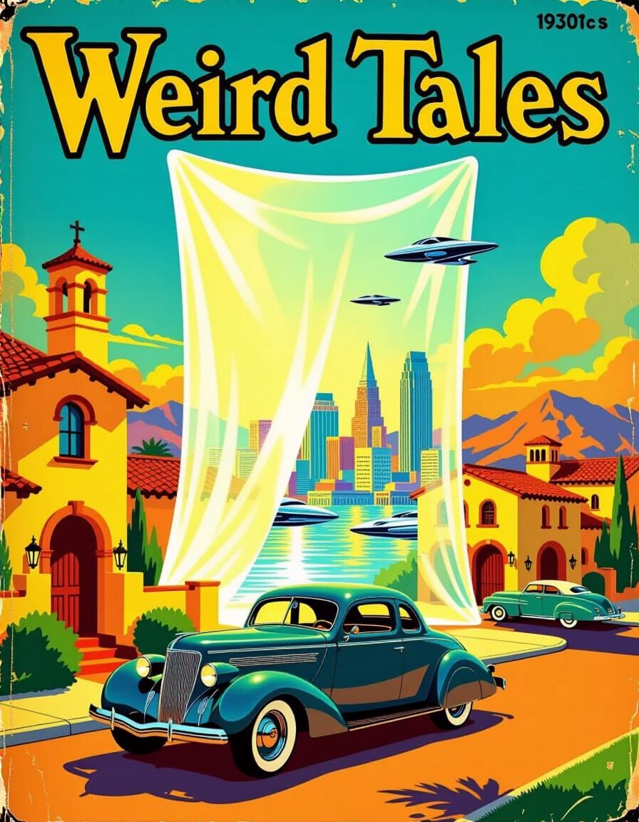 Weird Tales Cover: Retro Future Meets 1930s Suburbia
