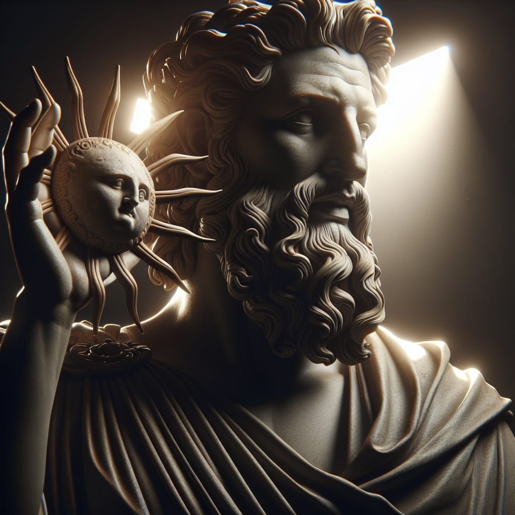 Moses Statue Holding Sun, Ultra-Realistic Octane Render