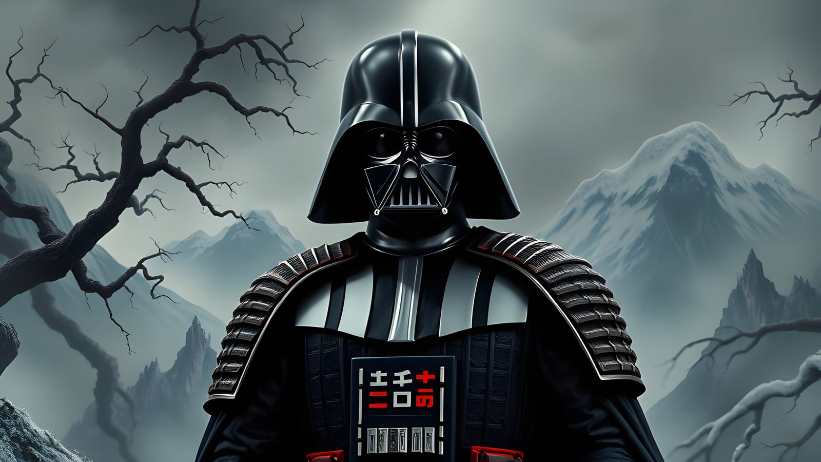 Heroic Darth Vader in Samurai Armor, Set Against a Haunting...