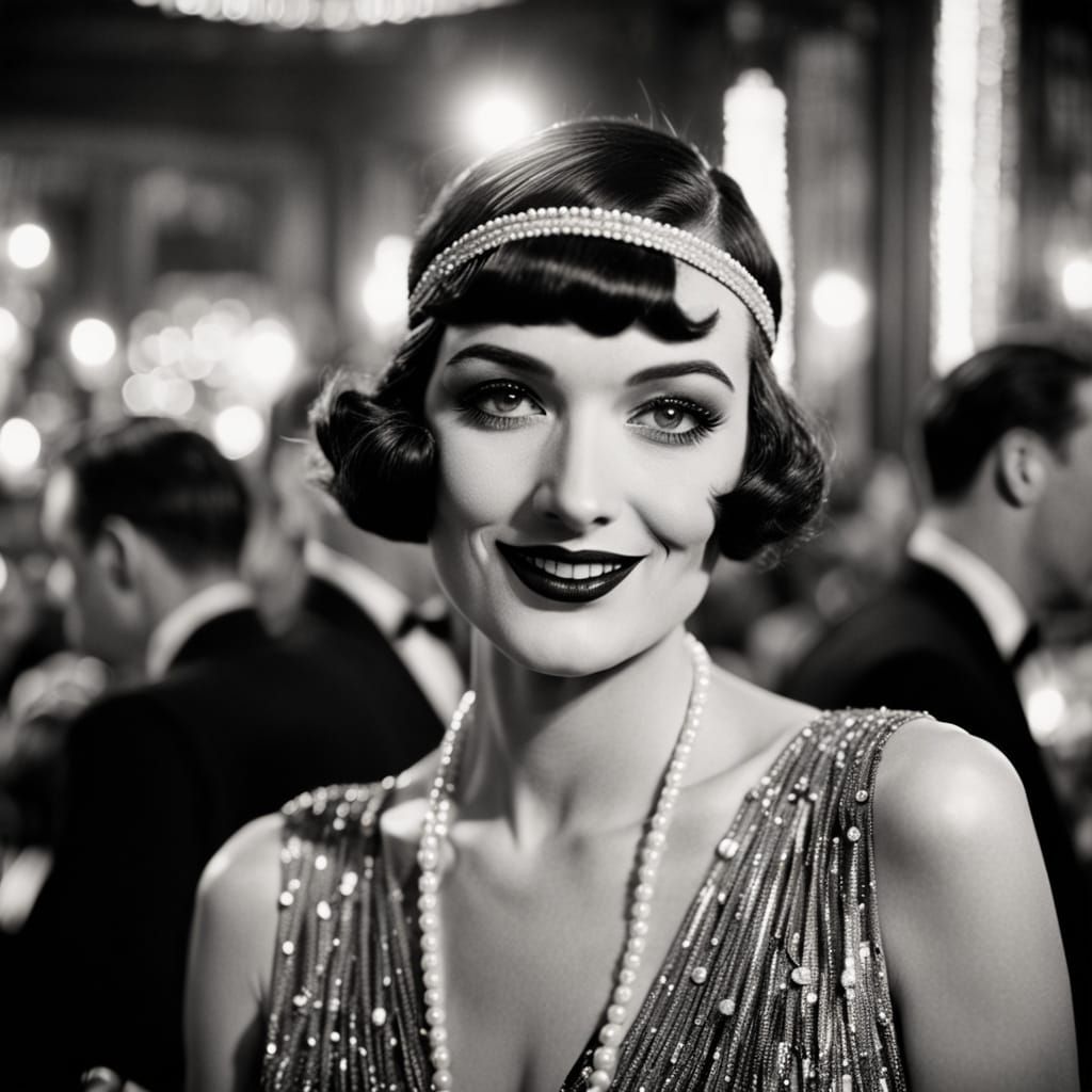 Flapper Girl with Moustache in 1920s Speakeasy Photo