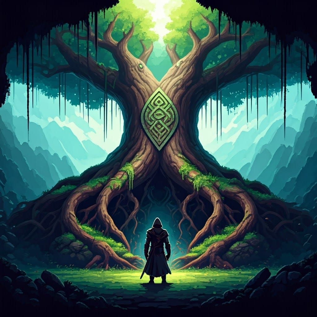 Faxanadu Warrior Before the Pixelated Tree of Life