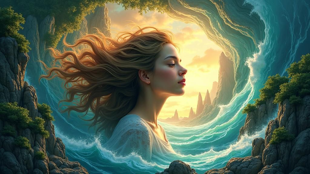 Ethereal Woman in a Vibrant, Interconnected World