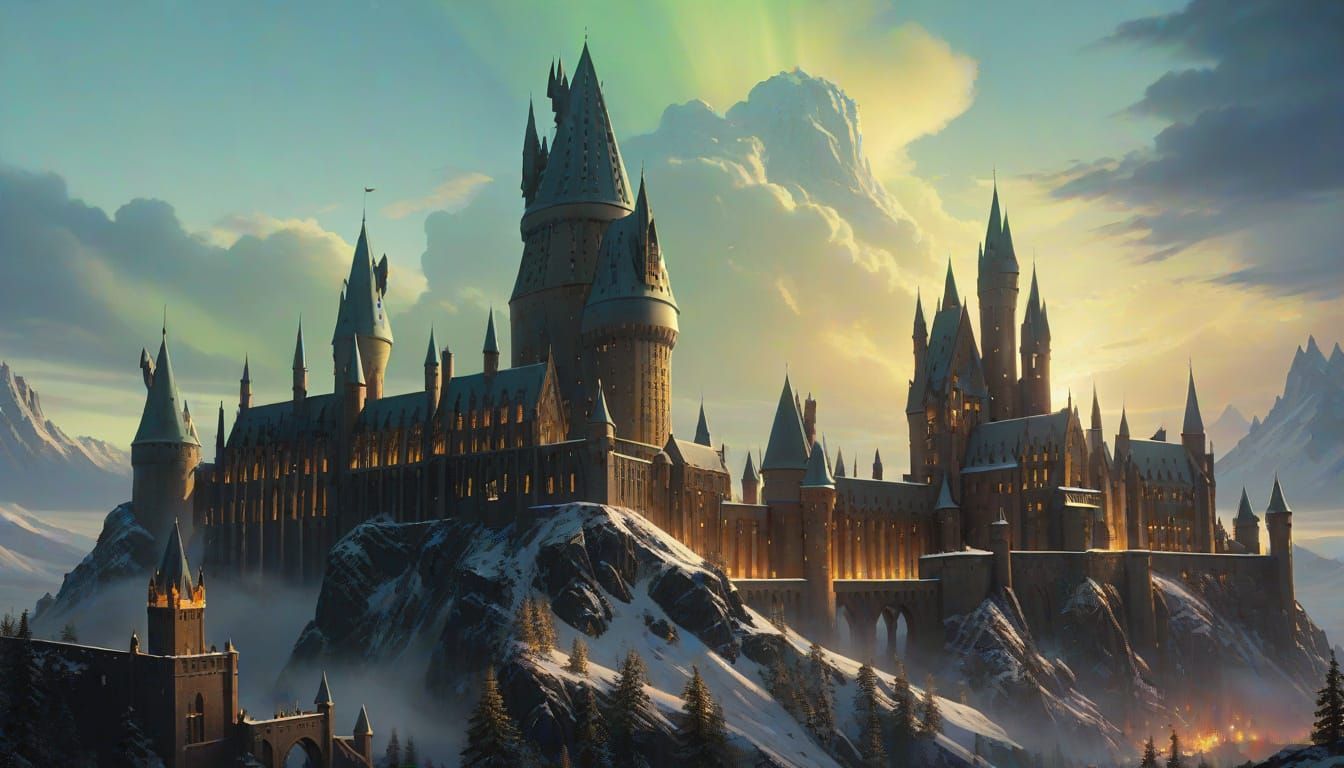 Hogwarts Castle Shines Under Vibrant Aurora in Epic Cinemati...