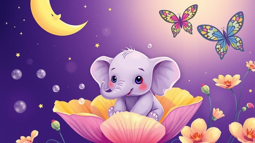 Dreamy Elephant in Poppy Flower, Whimsical Art