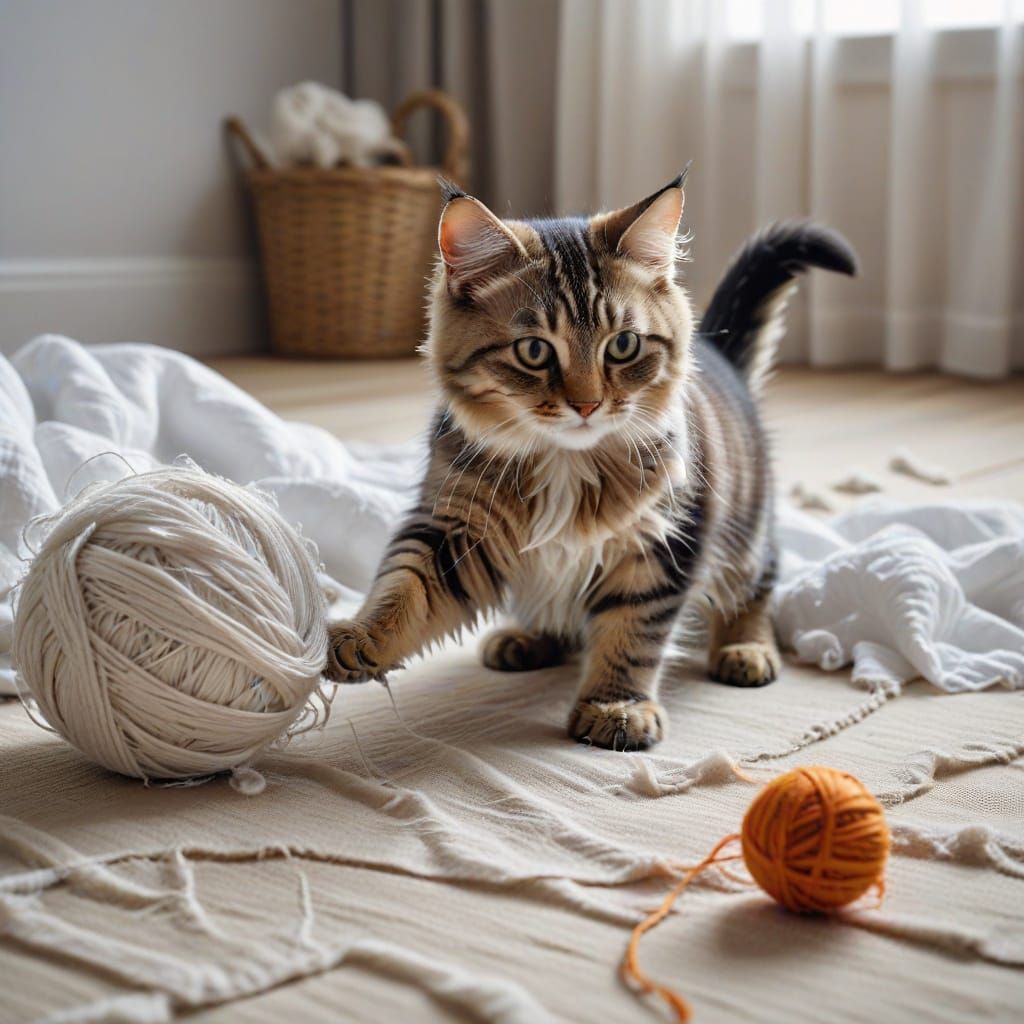 Whimsical Feline Playtime in a Surreal Landscape