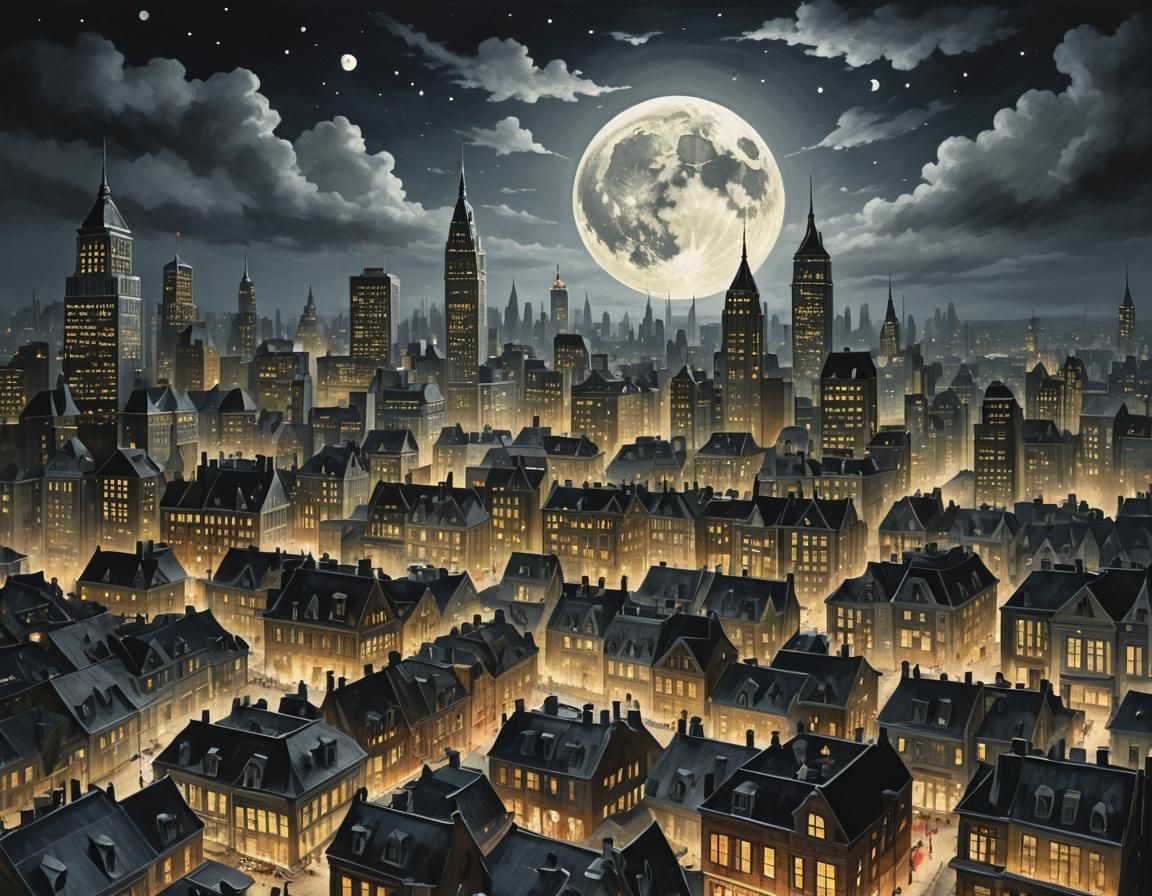 Moonlit Cityscape: Black Friday Dreamscape