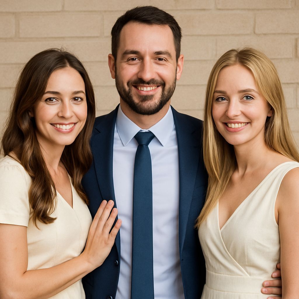 Man Poses With Two Wives