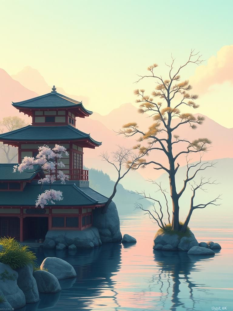 Ukiyo-e Digital Painting in Pastel Colors