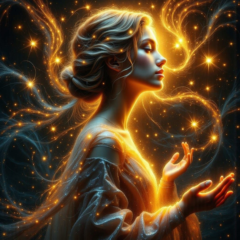 Radiant Woman in Dreamlike Oil Painting