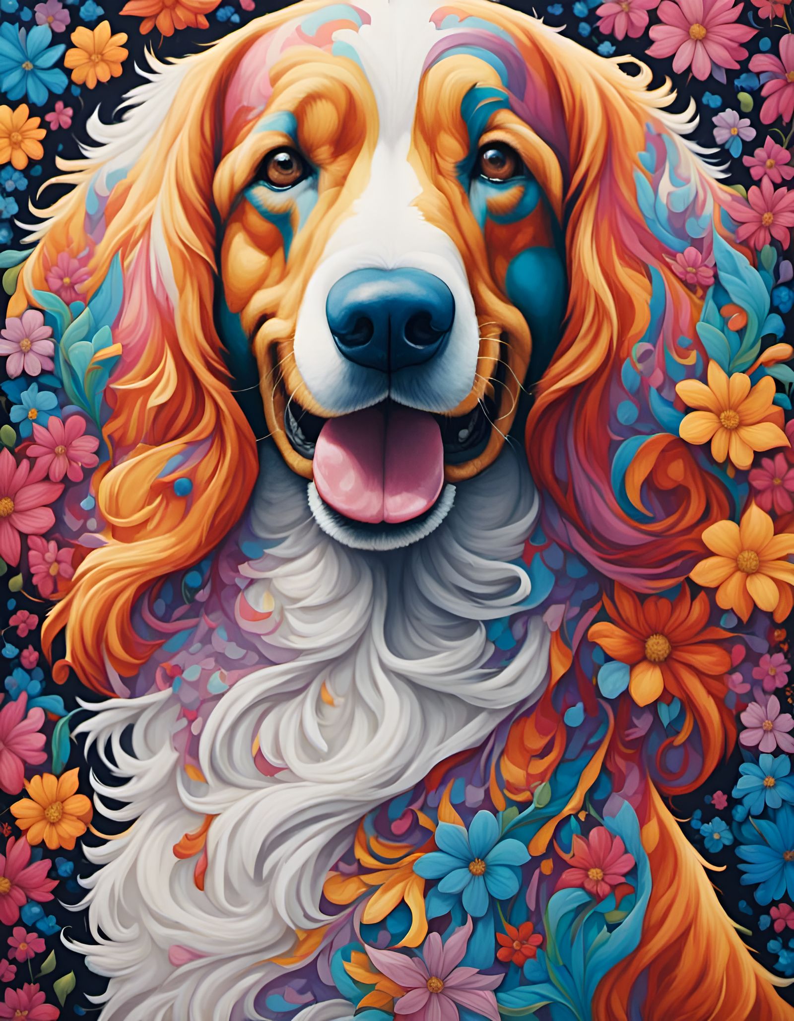 Colorful Floral Dog Portrait