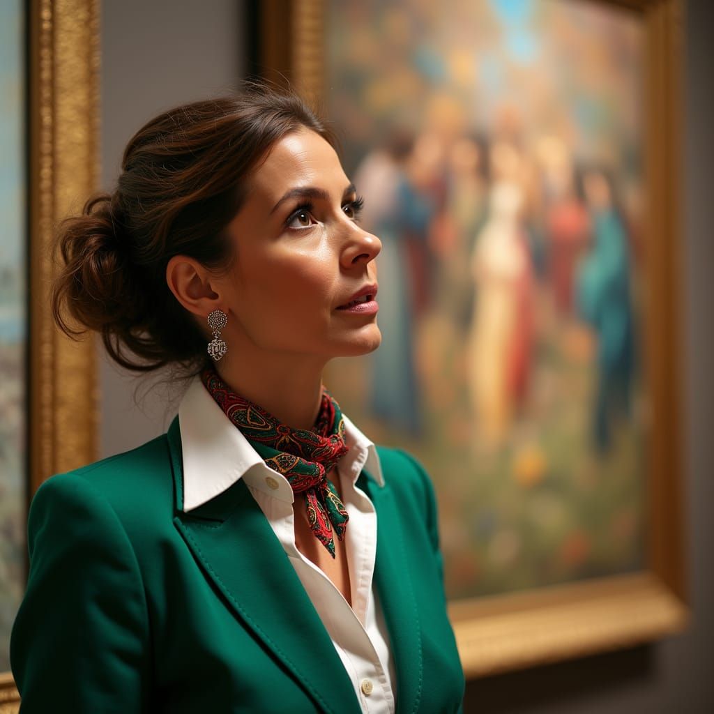 Refined Art Connoisseur Contemplates Masterpiece