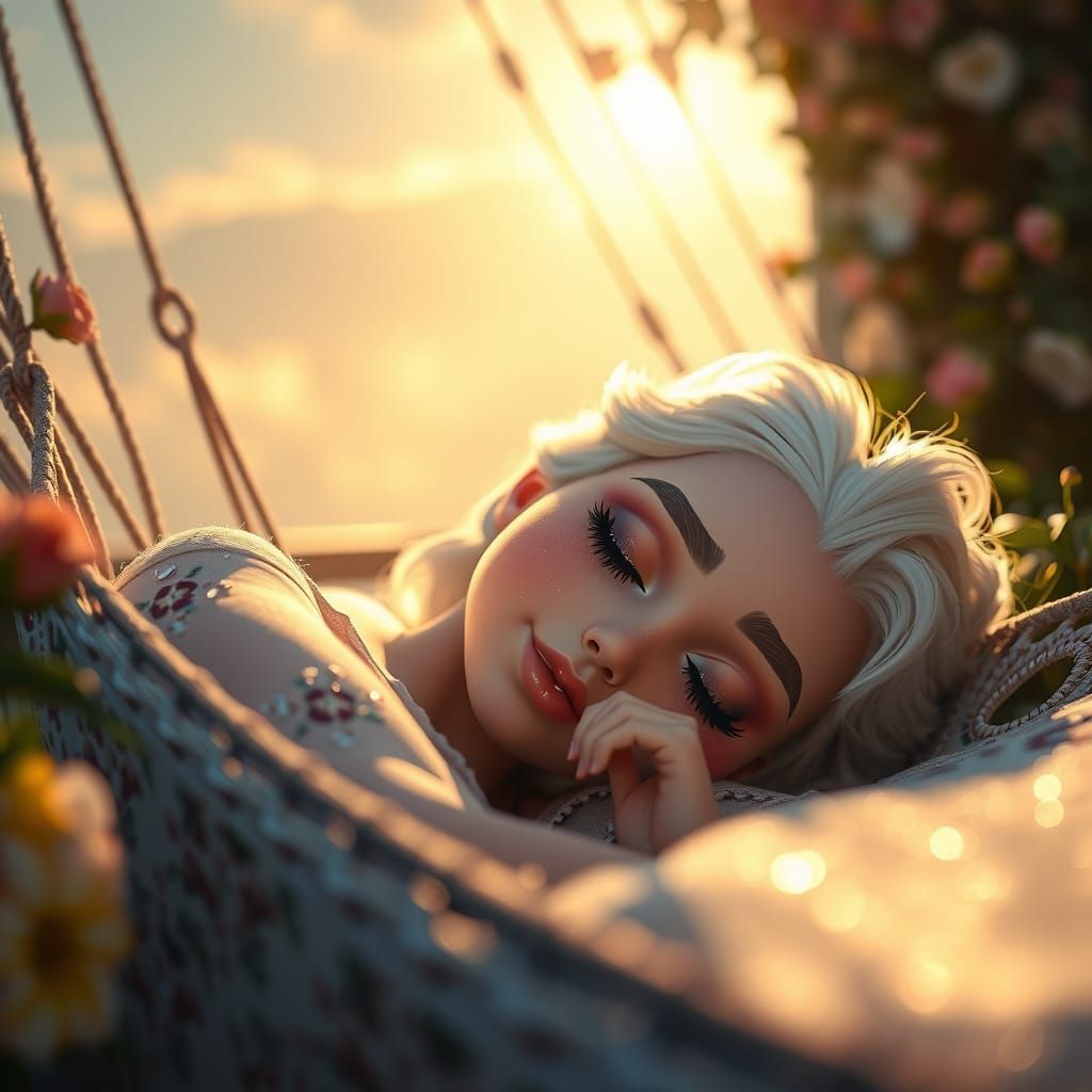 Disney Elsa sleeping in the sunrise in a hammock
