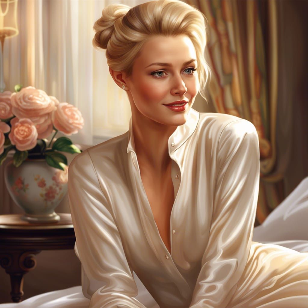 Elegant Countess in Silk Blouse, Hyperrealistic Portrait