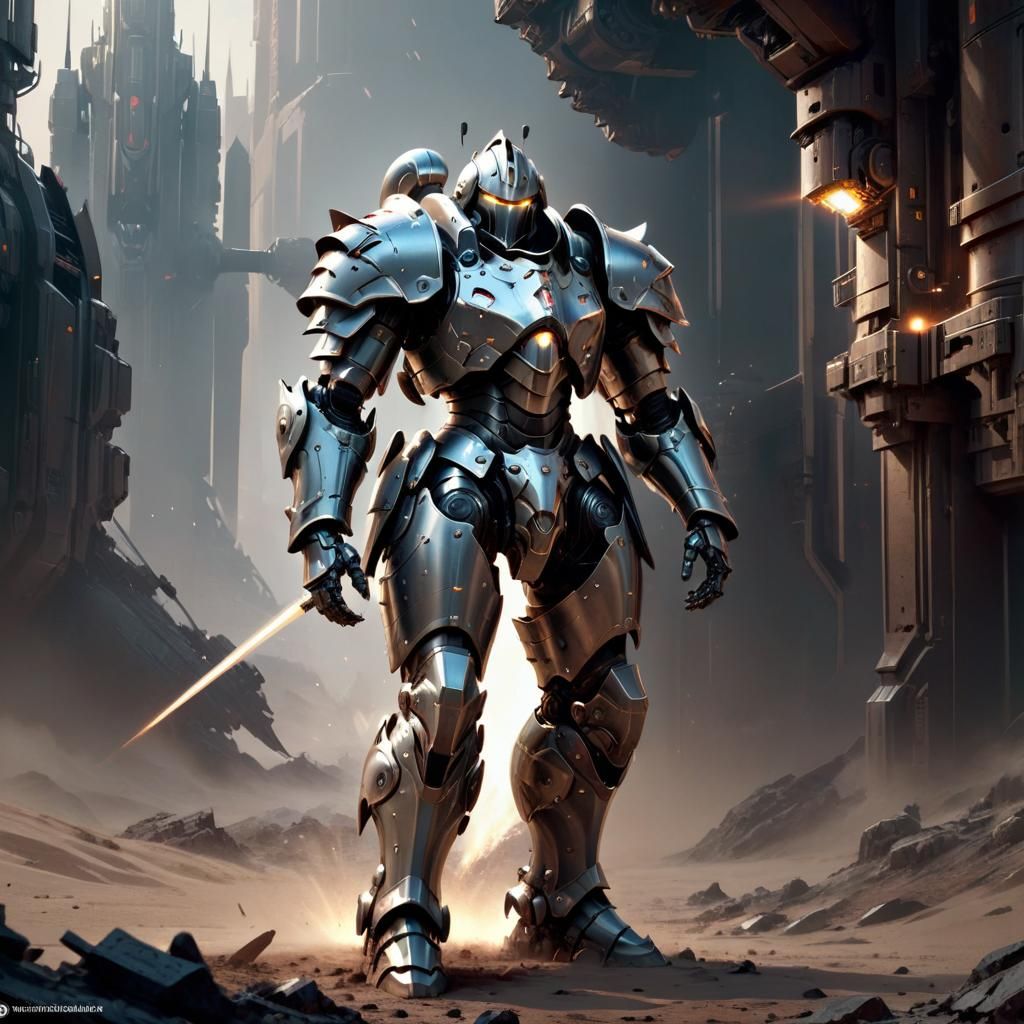 Epic Sci-Fi Mech Knight in Volumetric Lighting