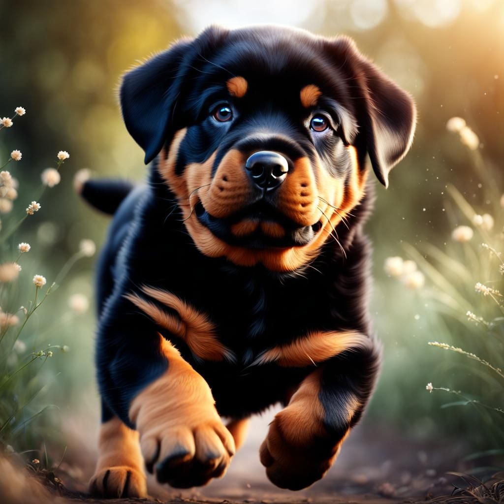 Rottweiler puppy running in a park