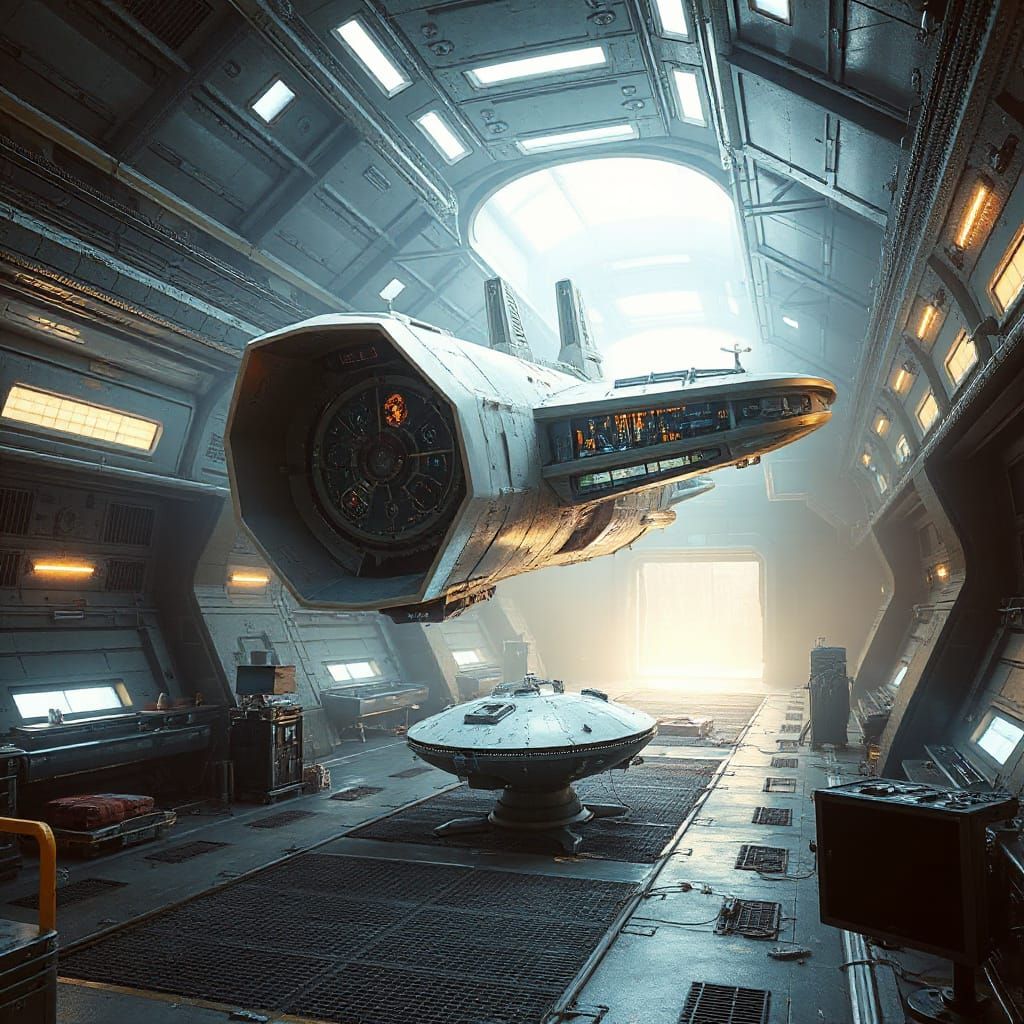 Futuristic Cargo Spaceship at Spaceport