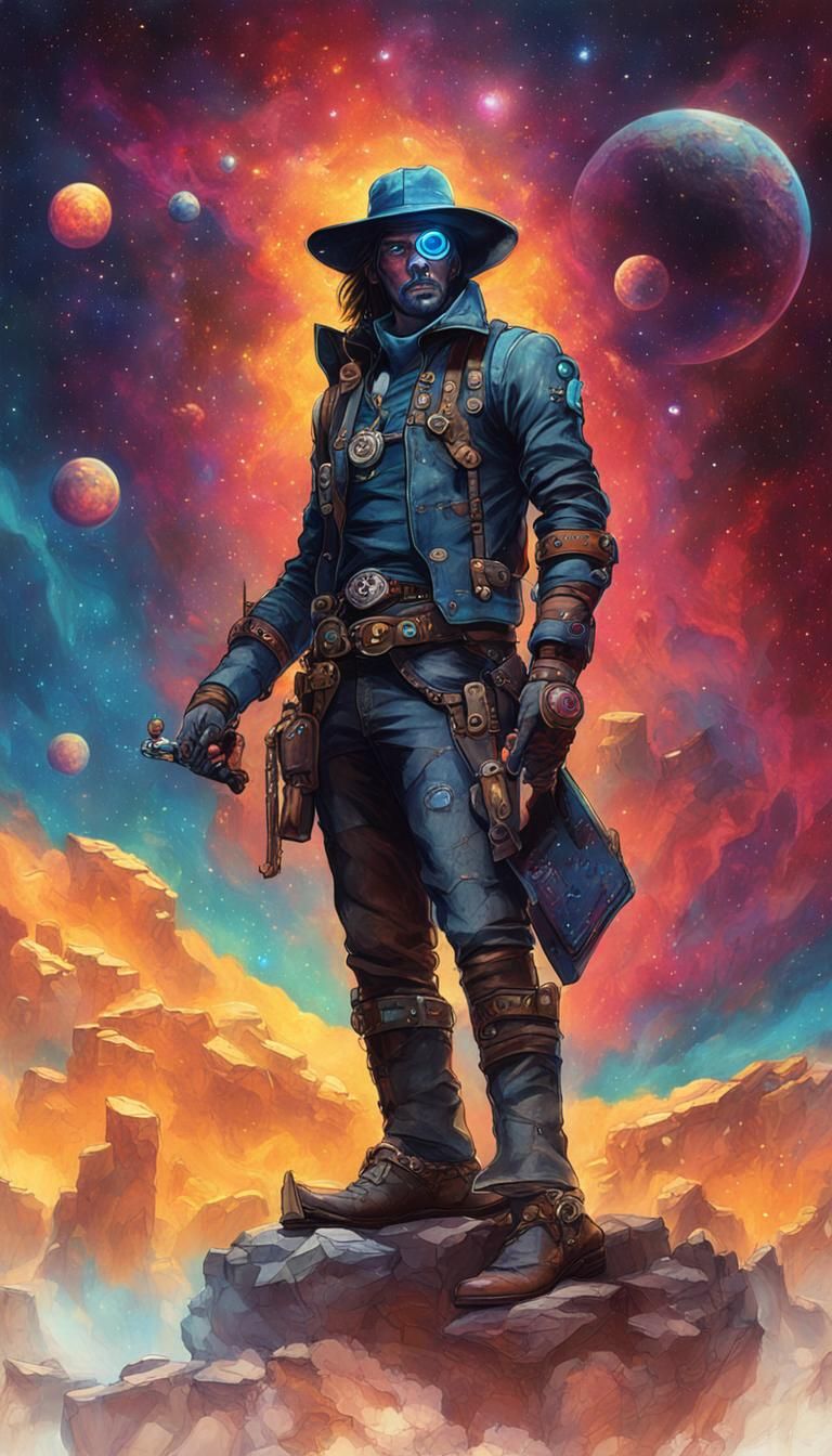 Space Pirate with Nebula Gem in Space Western Style