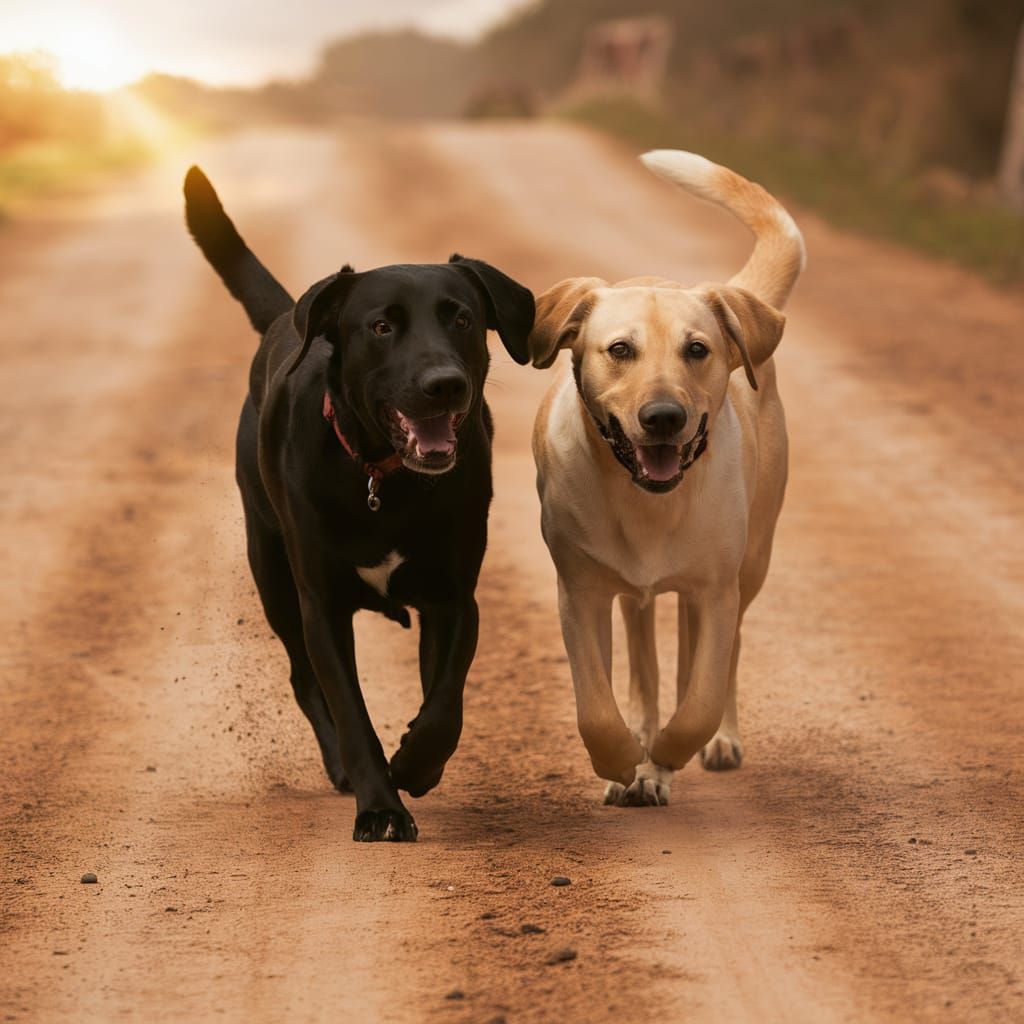Labs' Sunset Trot: A Heartwarming Photograph