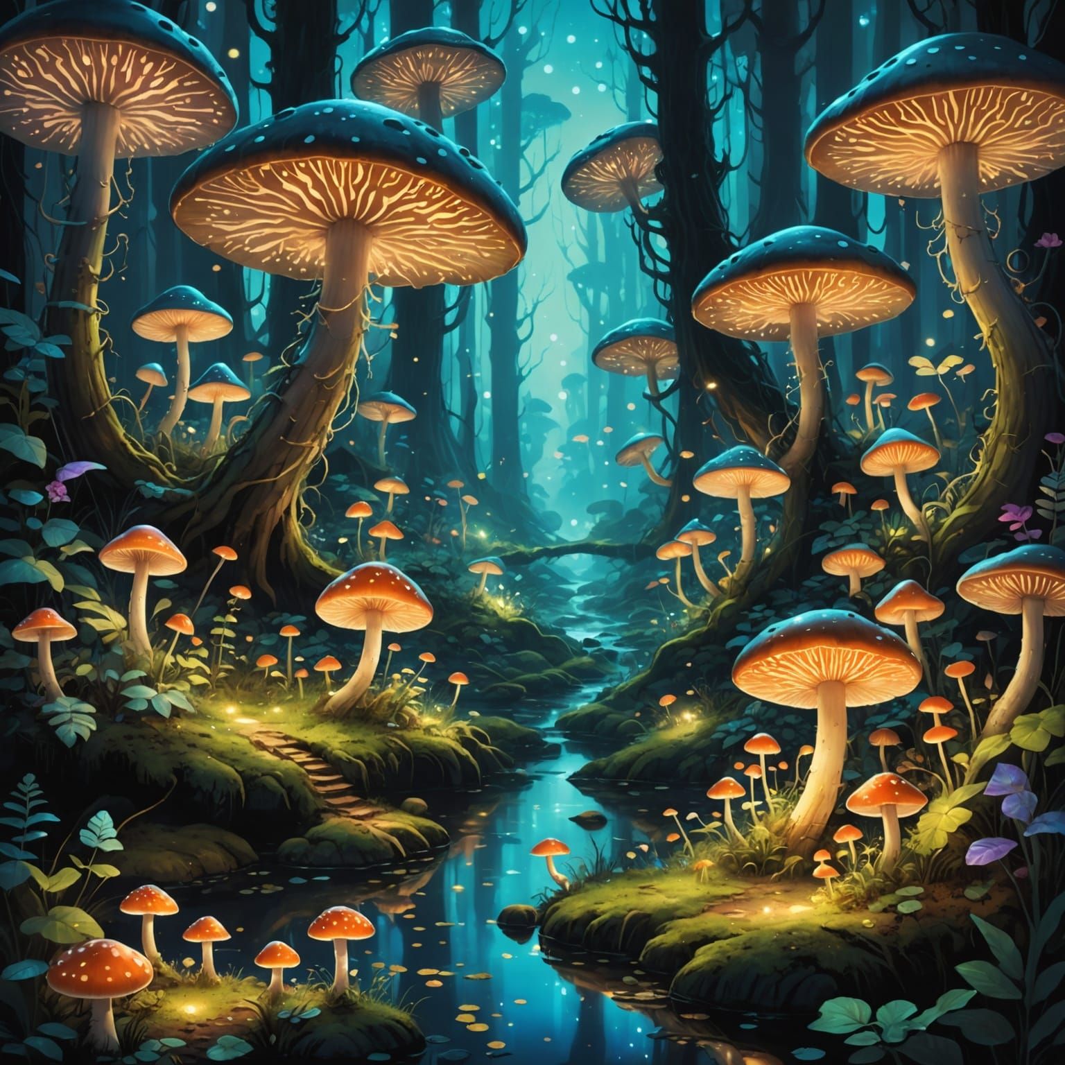 Bioluminescent Mushroom Forest at Twilight