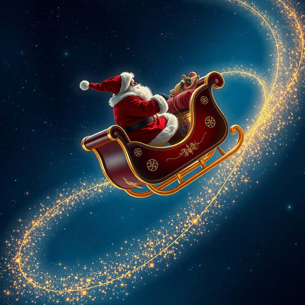 Santa Soars Through Celestial Starry Sky in Vibrant, Etherea...