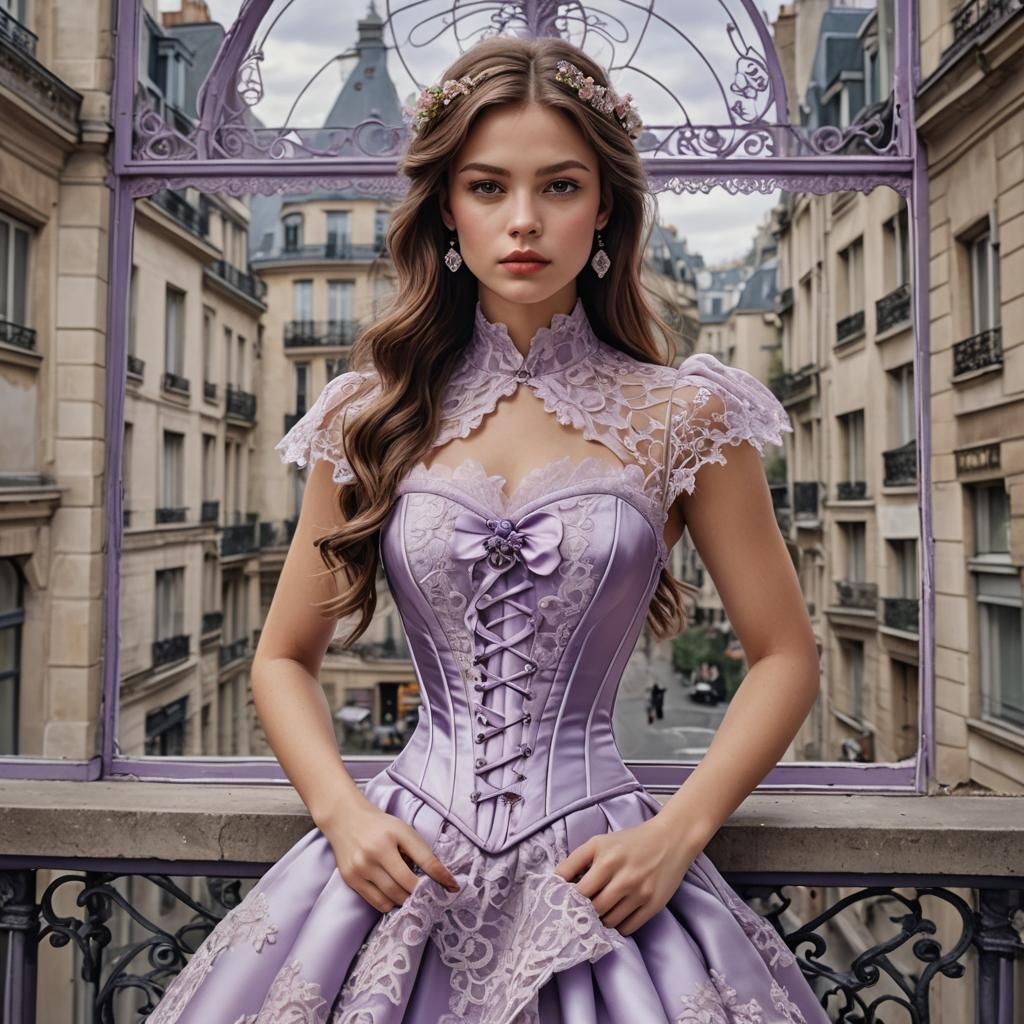 Stunning Woman in Lilac Lace Corset, Fashion Photography