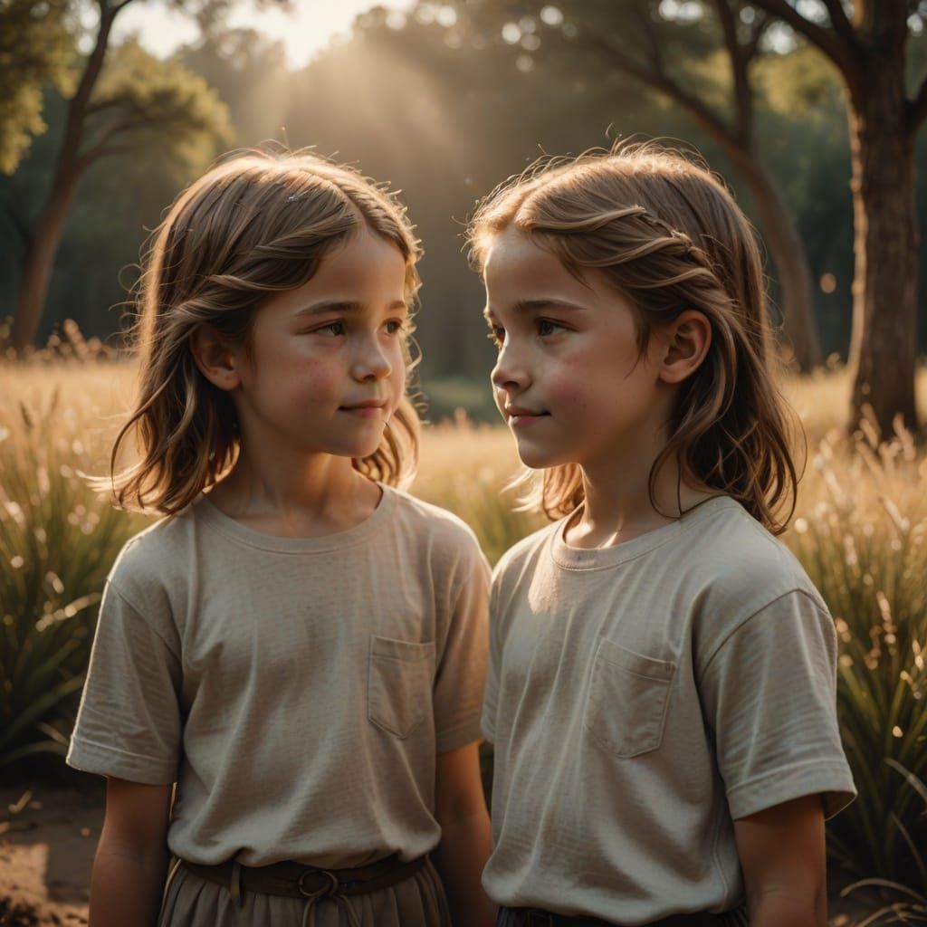 Twin Siblings Share a Serene Moment in Earthy Tones