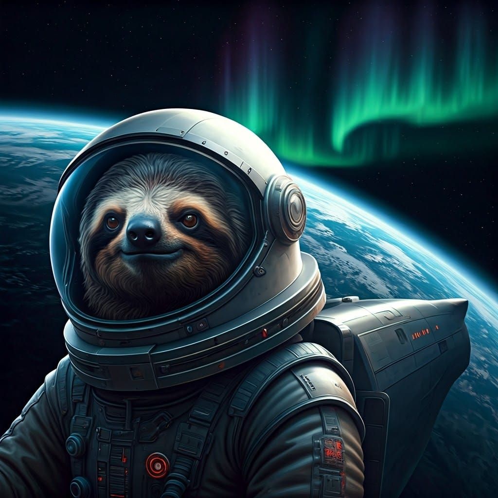 Sloth Astronaut Navigates Cosmos in Futuristic Starship