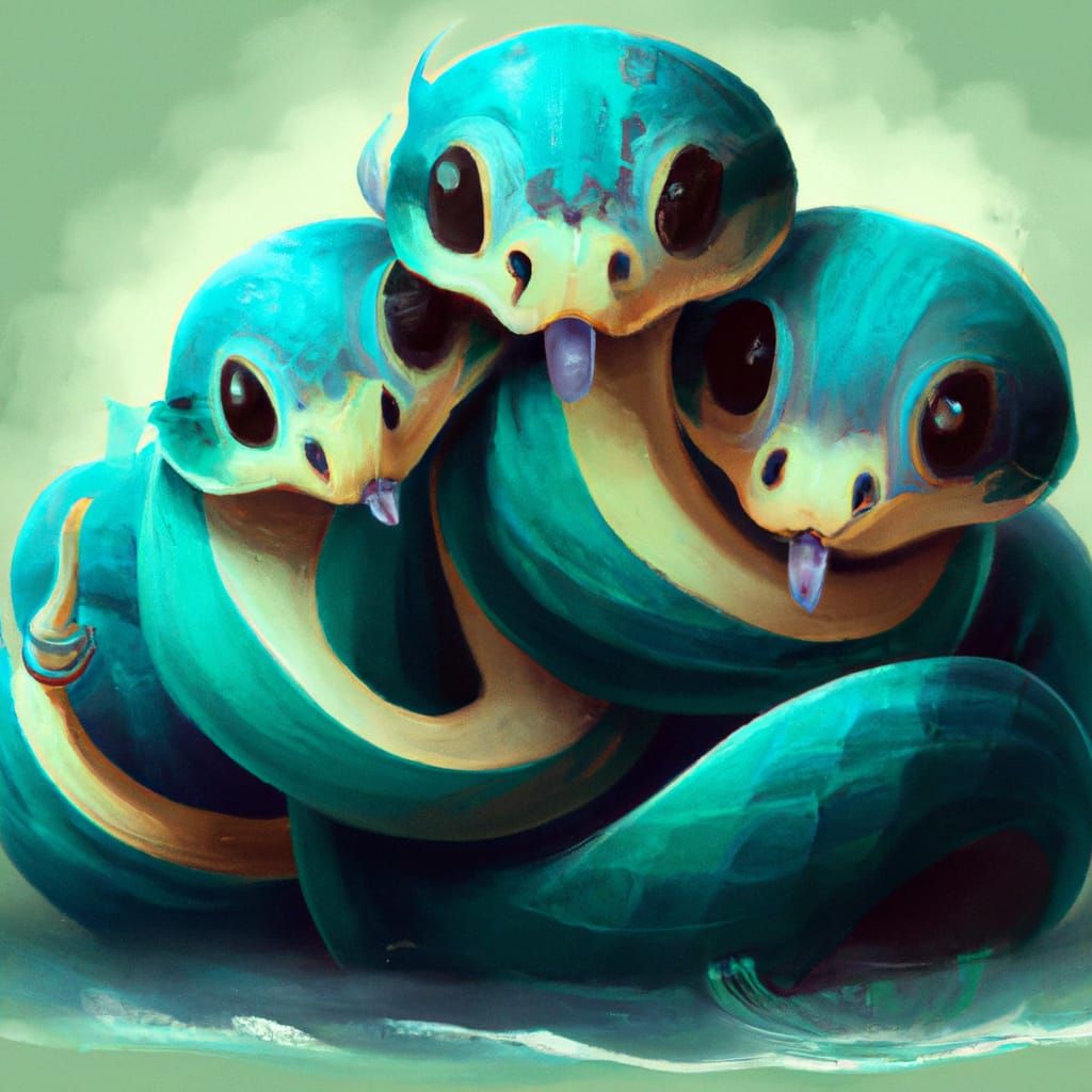 Adorable Chibi Three-Headed Water Snake