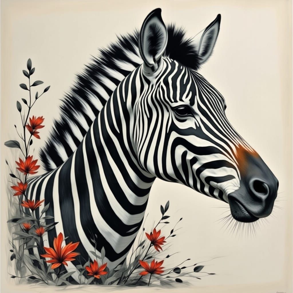 Zebra Portrait in Dark Pencil Drawing Style