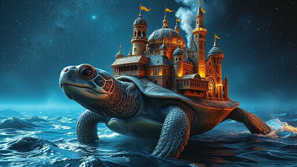 Steampunk Clockwork City on a Giant Turtle
