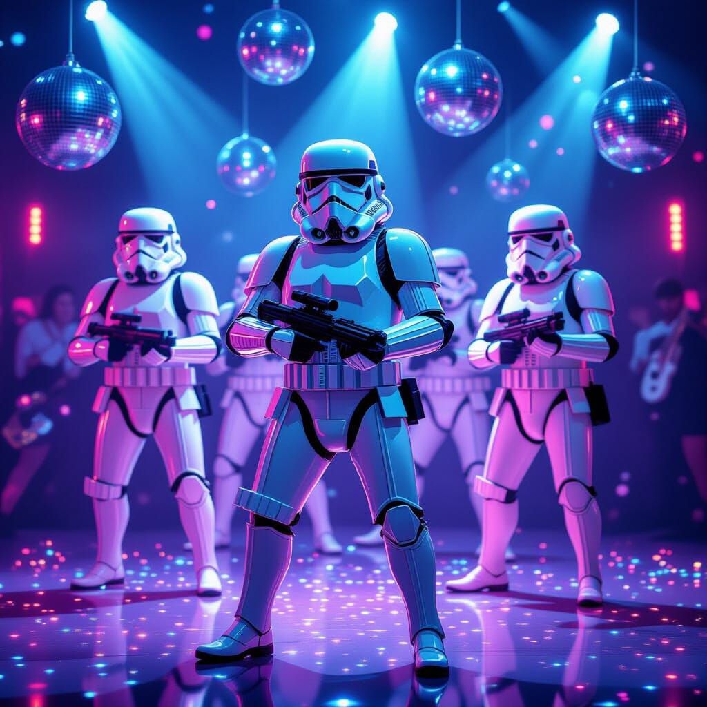 Stormtroopers Dancing in Retro-Futuristic Disco