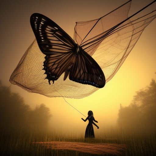 Butterfly and Fishing Net in Gothic Horror Style