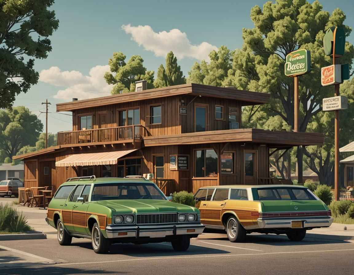 1980s Station Wagon at Roadside Diner