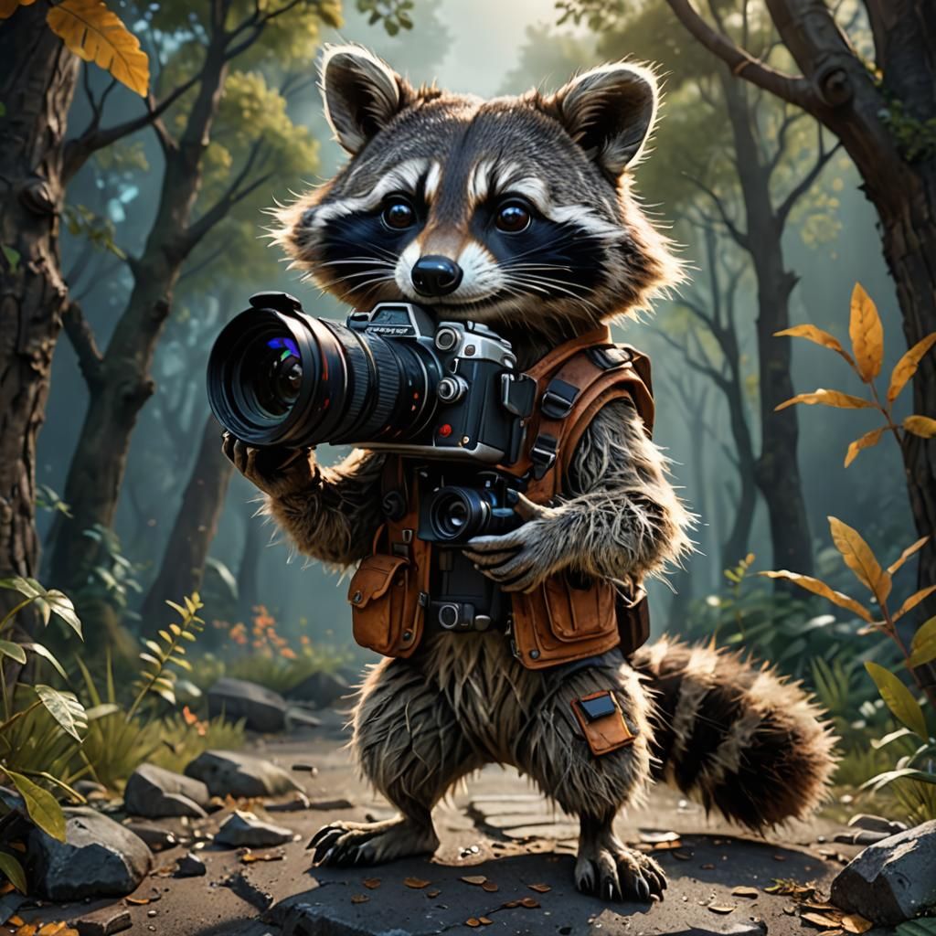Raccoon Photographer: Detailed Matte Painting
