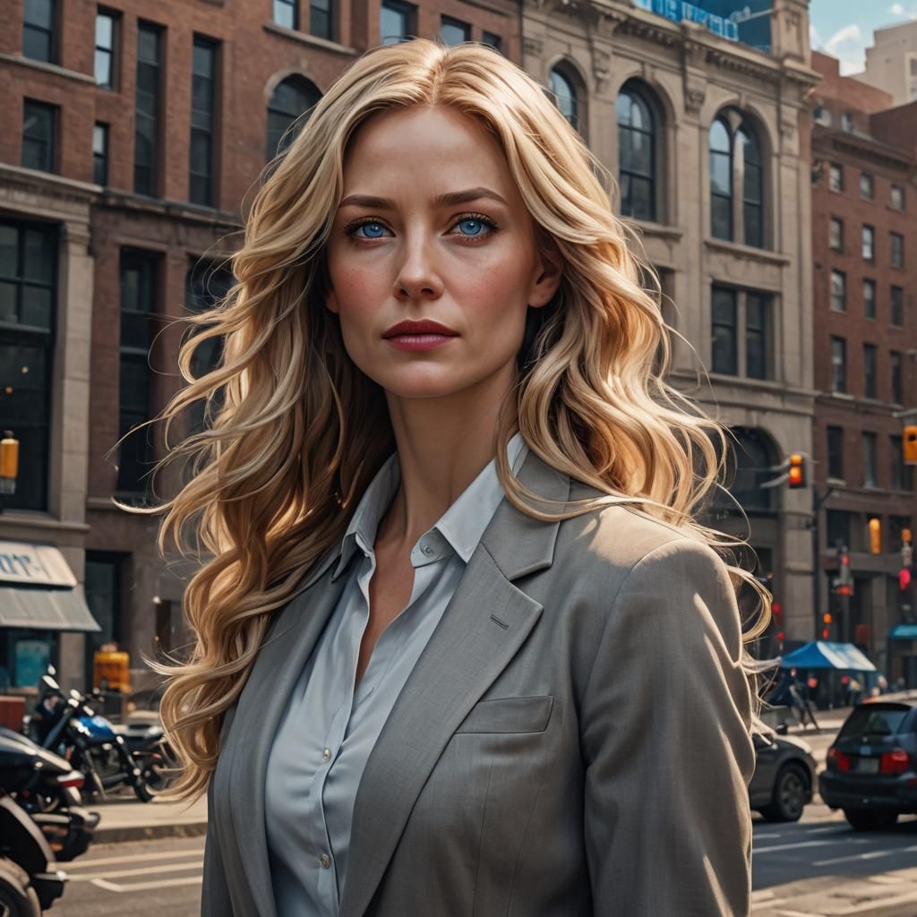 Hyperrealistic Portrait of a Blond Woman Government Agent