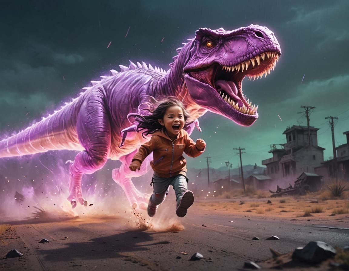 Surreal T-Rex Wraith Terrorizes Little Chibi Girl in Whirlwi...