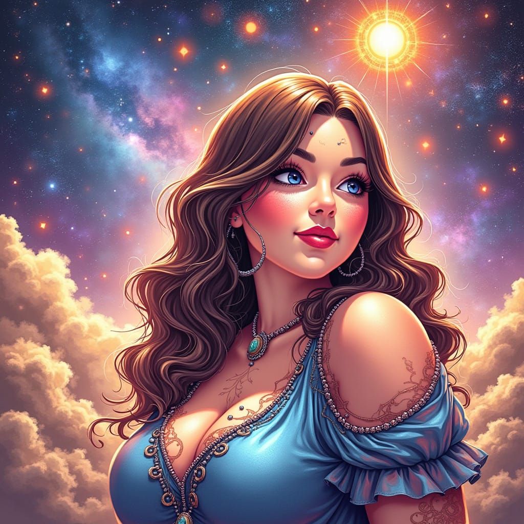 Vibrant Cosmic Goddess in Mixed Media