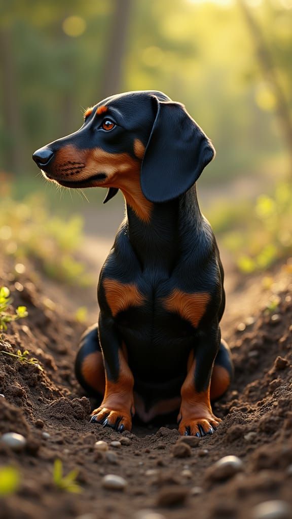 Sausage Dog Digging Hole, Rabbits Watching, Hyperdetailed Ar...