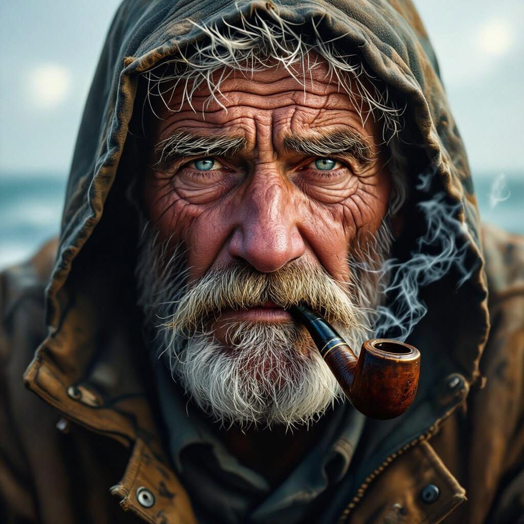 Weathered Sailor with Intense Eyes in Photorealistic Style