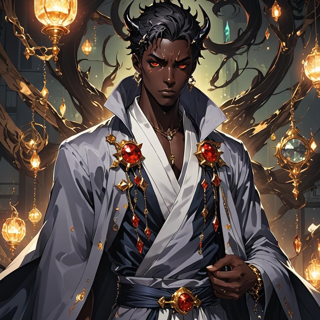 Dark-Skinned Demon Boy in Cel-Shaded Anime Style