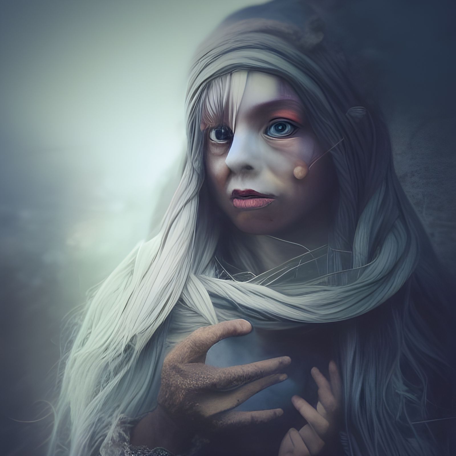 Detailed Elf Portrait in Dystopian Setting