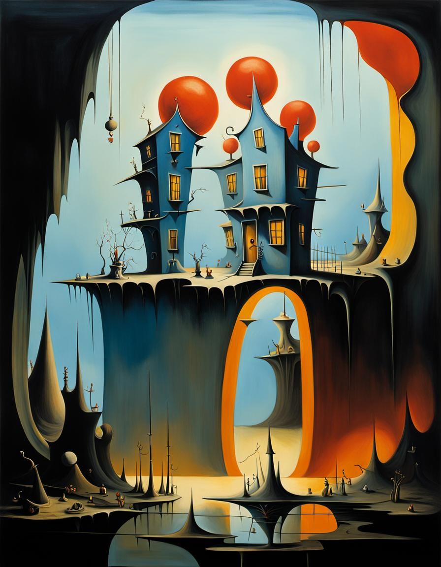 Surrealist Furniture Made of Houses in Oil