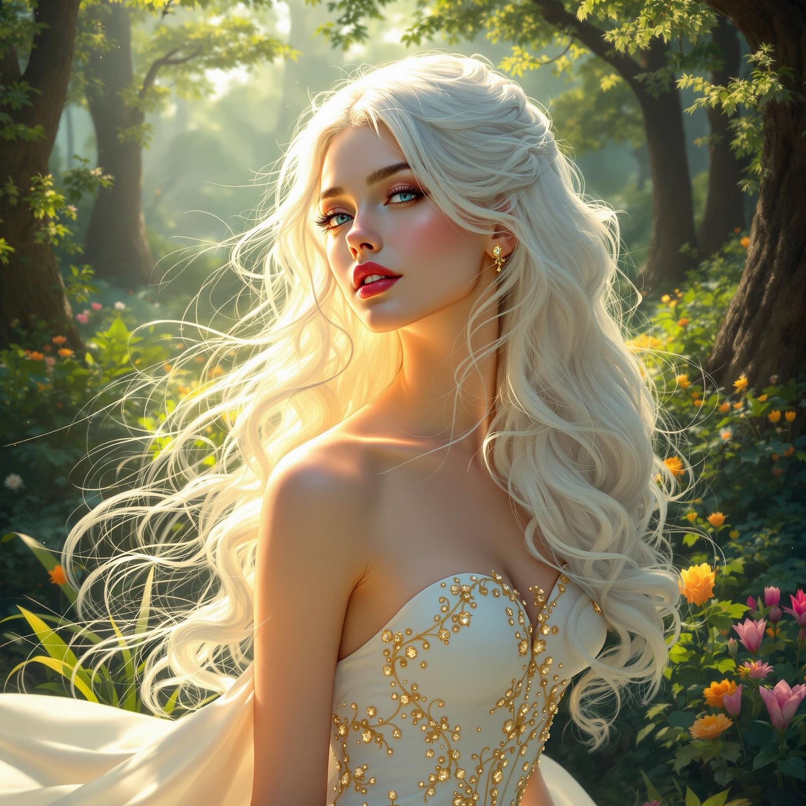 Regal Fantasy Female Portrait in Vibrant Forest Aesthetic