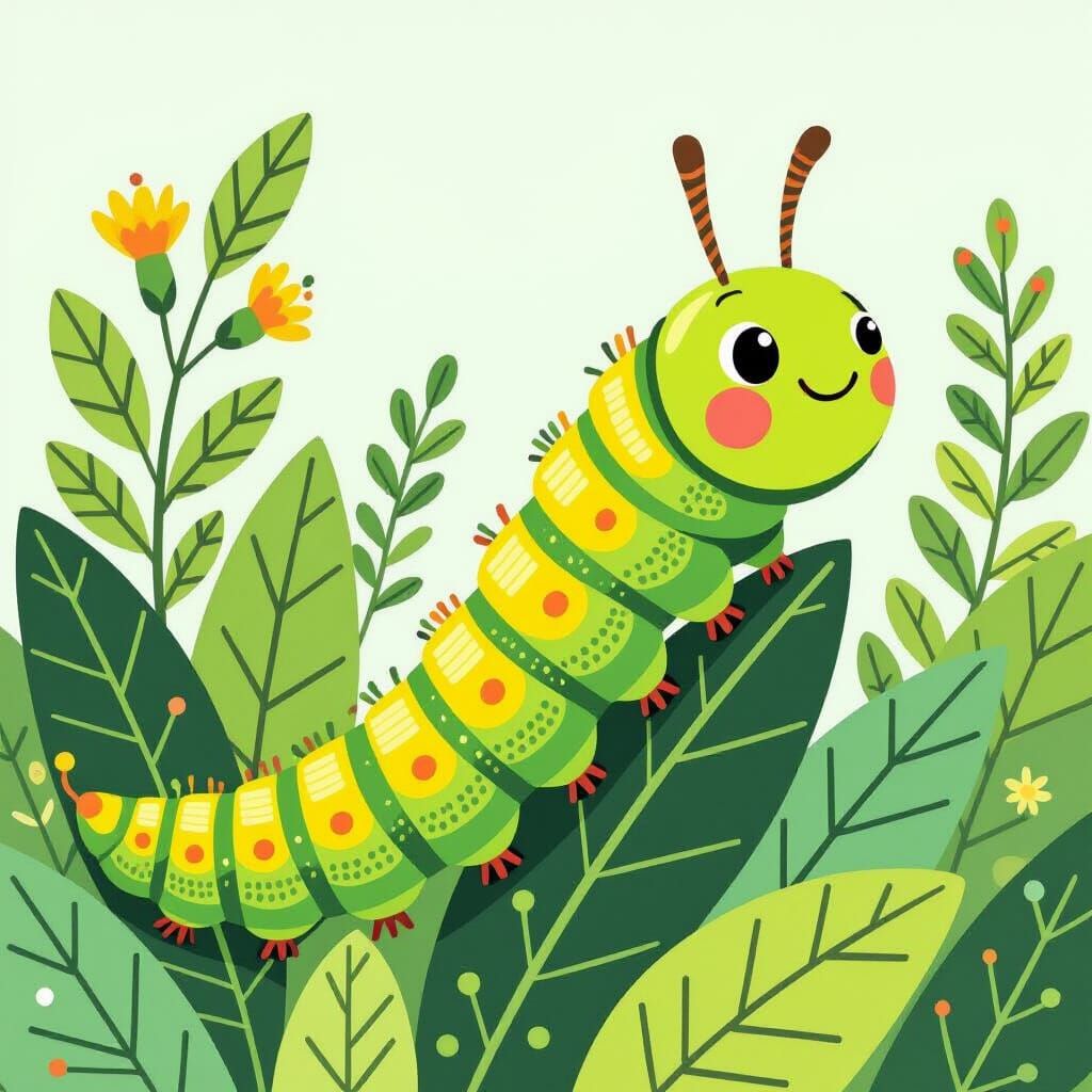 Enthusiastic Caterpillar in Whimsical Children's Illustratio...