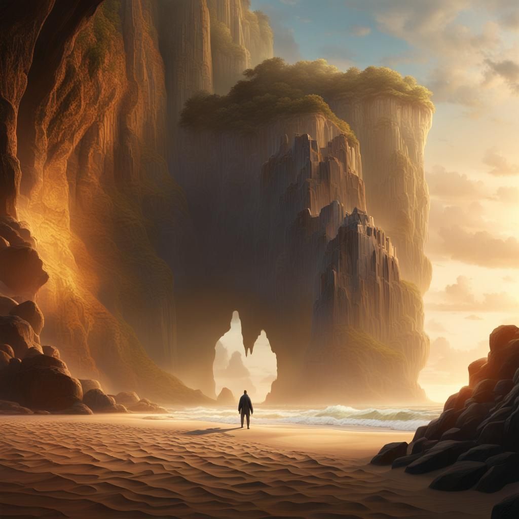 Sandy Beach Cave Entrance at Golden Hour