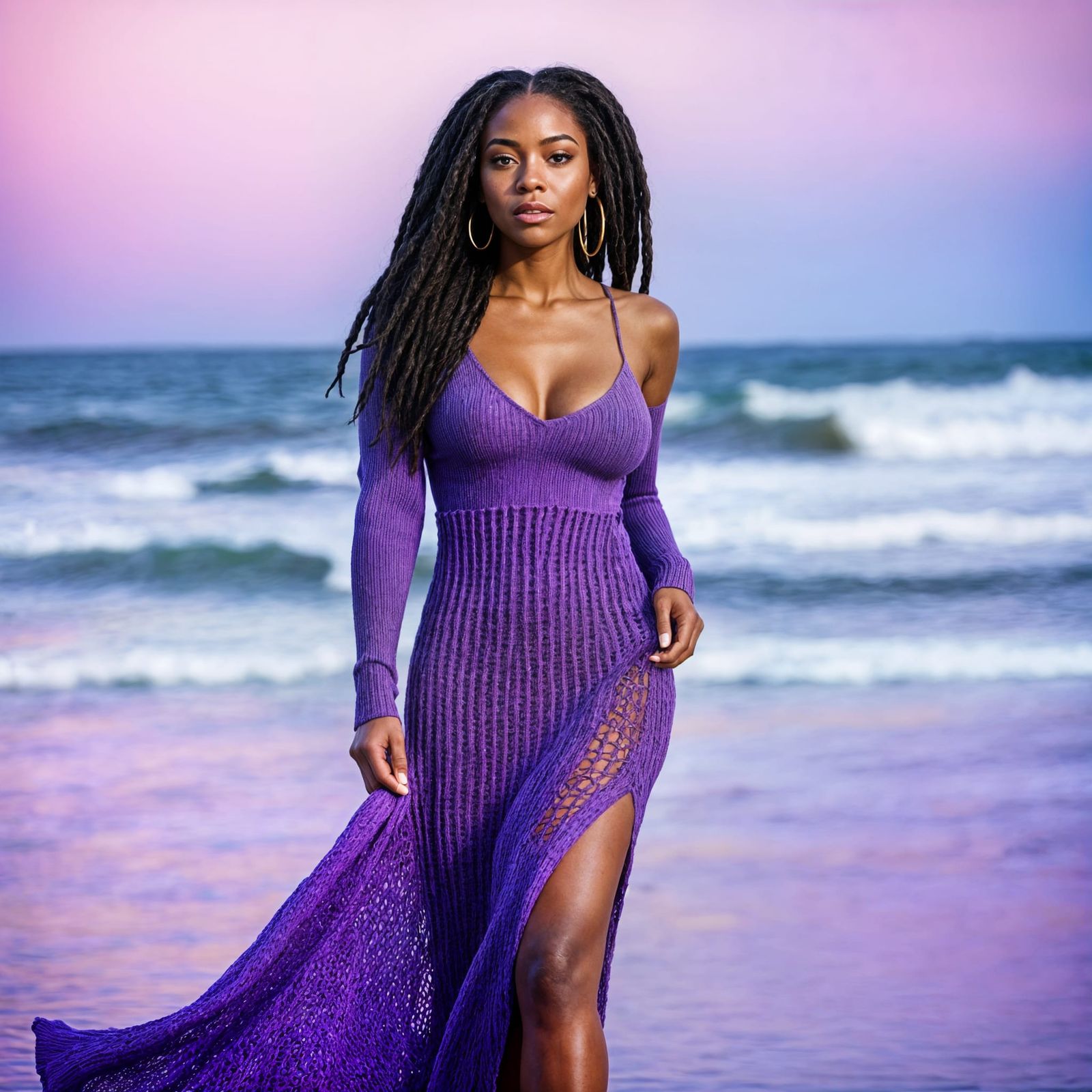 create a full body image 14k of a gorgeous light skinned African American woman with long Havana twists, brown eyes, pou...