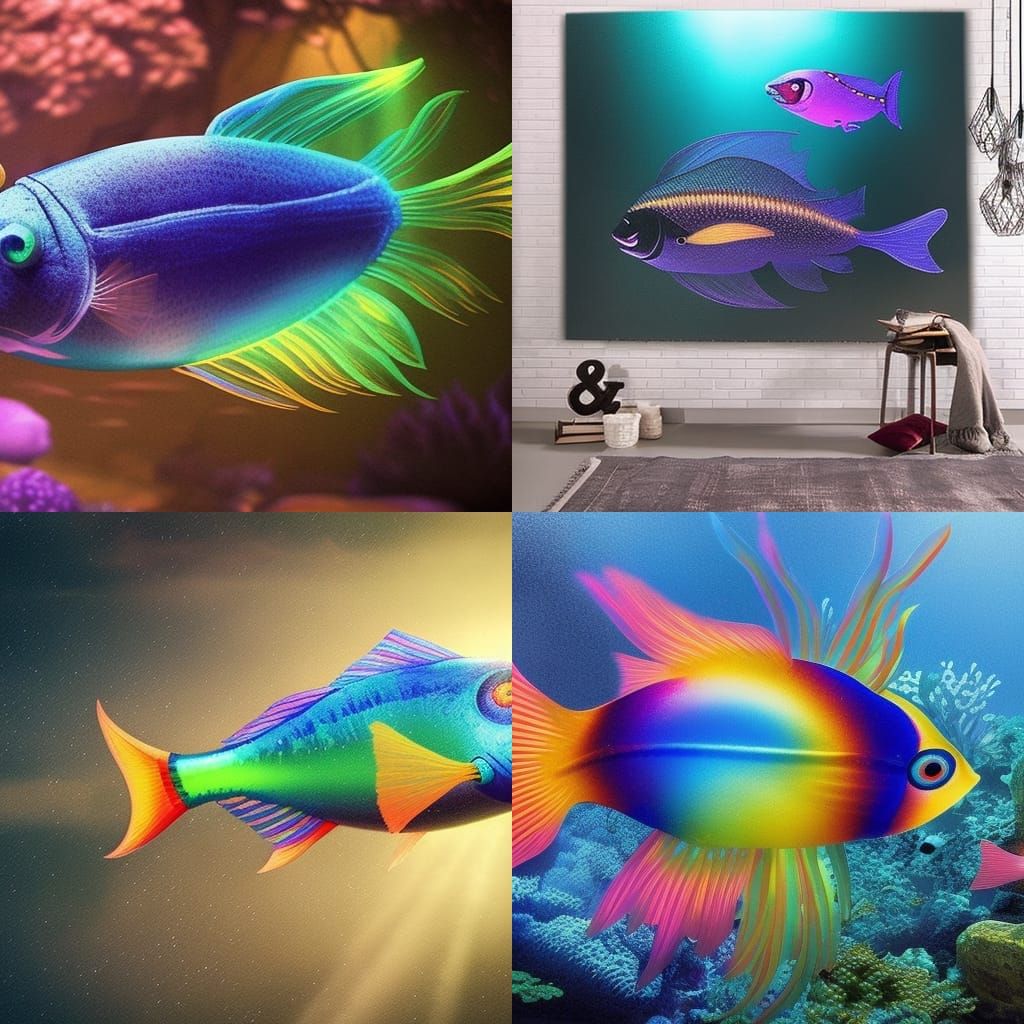 Photorealistic rainbow glowing fish