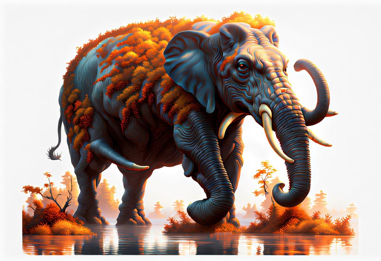 Platybelodon's Bath: A Hyperdetailed Storybook Illustration
